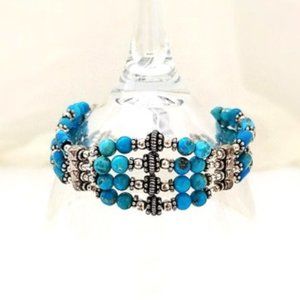 Natural Turquoise (br12) Bracelet 925 Silver 4-strand, S Clasp, 6.5"-7.5"